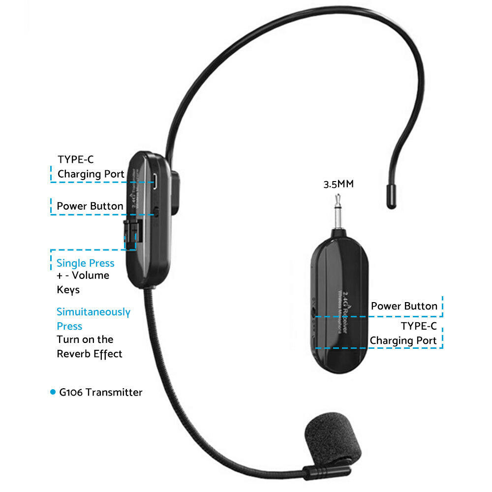 Wireless Microphone Headset 2.4G Suitable For Pro Audio Voice Teaching Outdoor Use-3