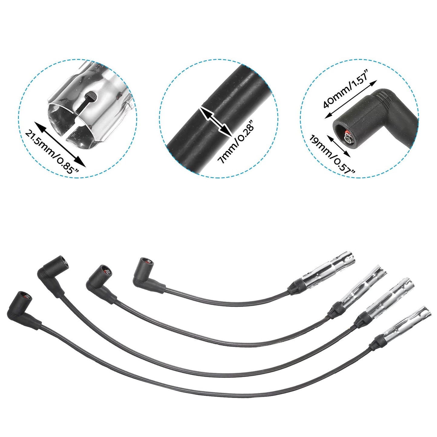 4x 7mm Ignition Spark Plug Wires Suitable For VW Beetle / Golf / Jetta 2.0L L4 1998 - 2015 - Frazy's Auto Parts