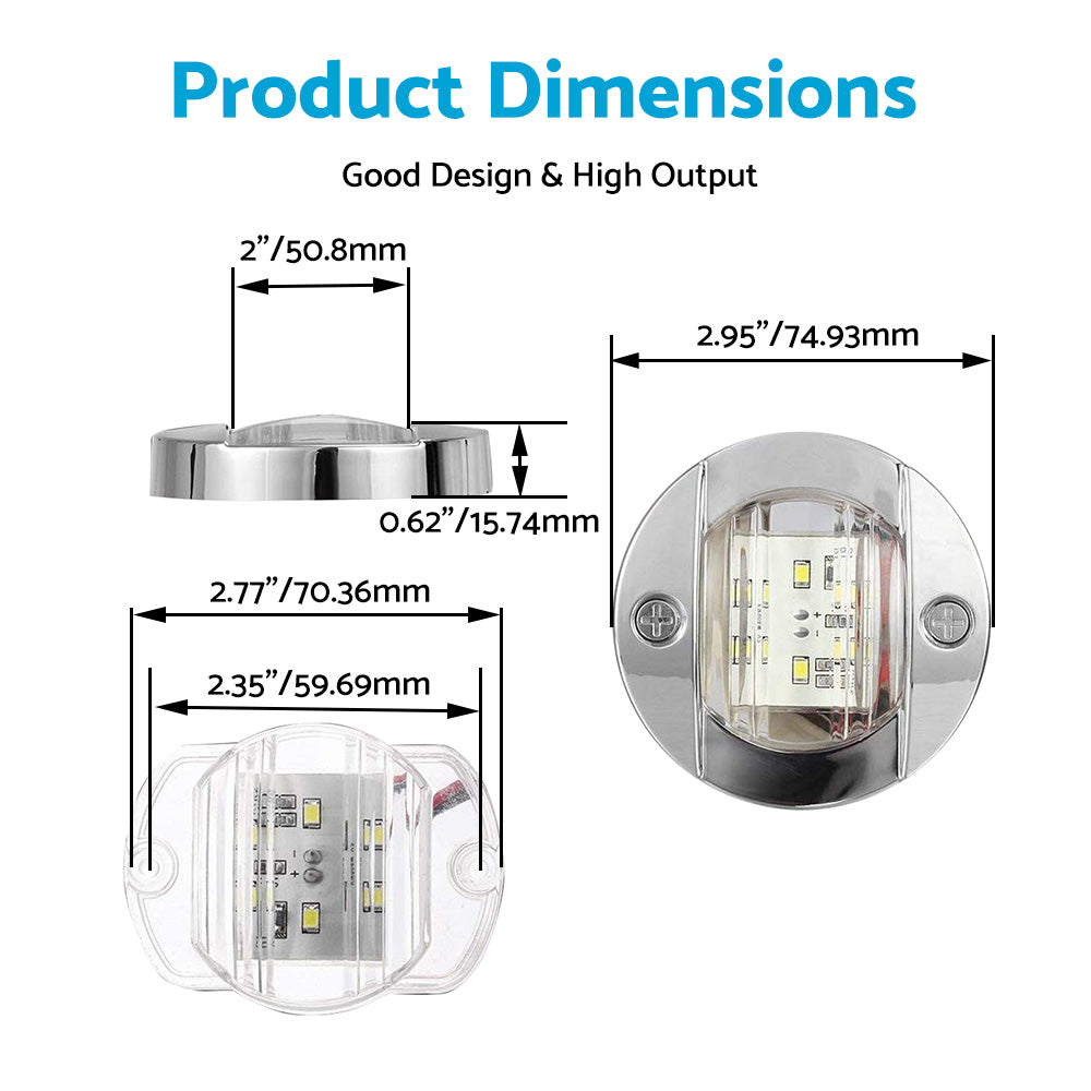 4x Round LED Marine Boat Cabin & Deck Courtesy Lights Suitable For Walkway – White Stern Light-4
