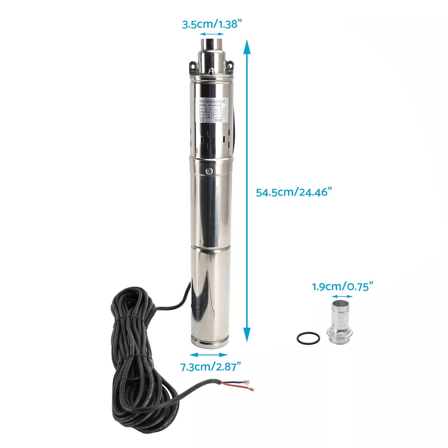 3in 48V 750W Deep Well Solar Submersible Bore Hole Water Pump With 15M Line-4