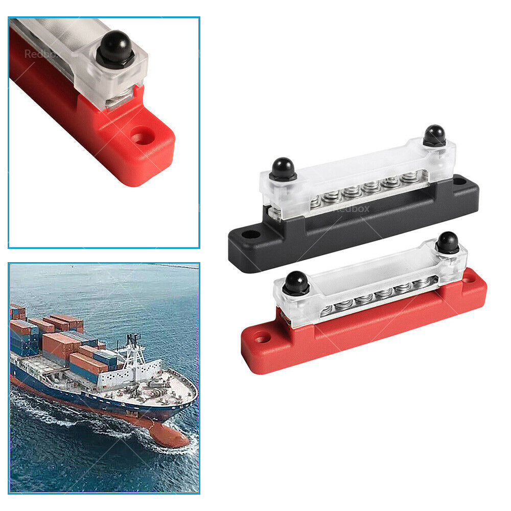 1 Red and 1 black Bus Bar Power Distribution Terminal Block 6 Way 12V 150A Rated-4