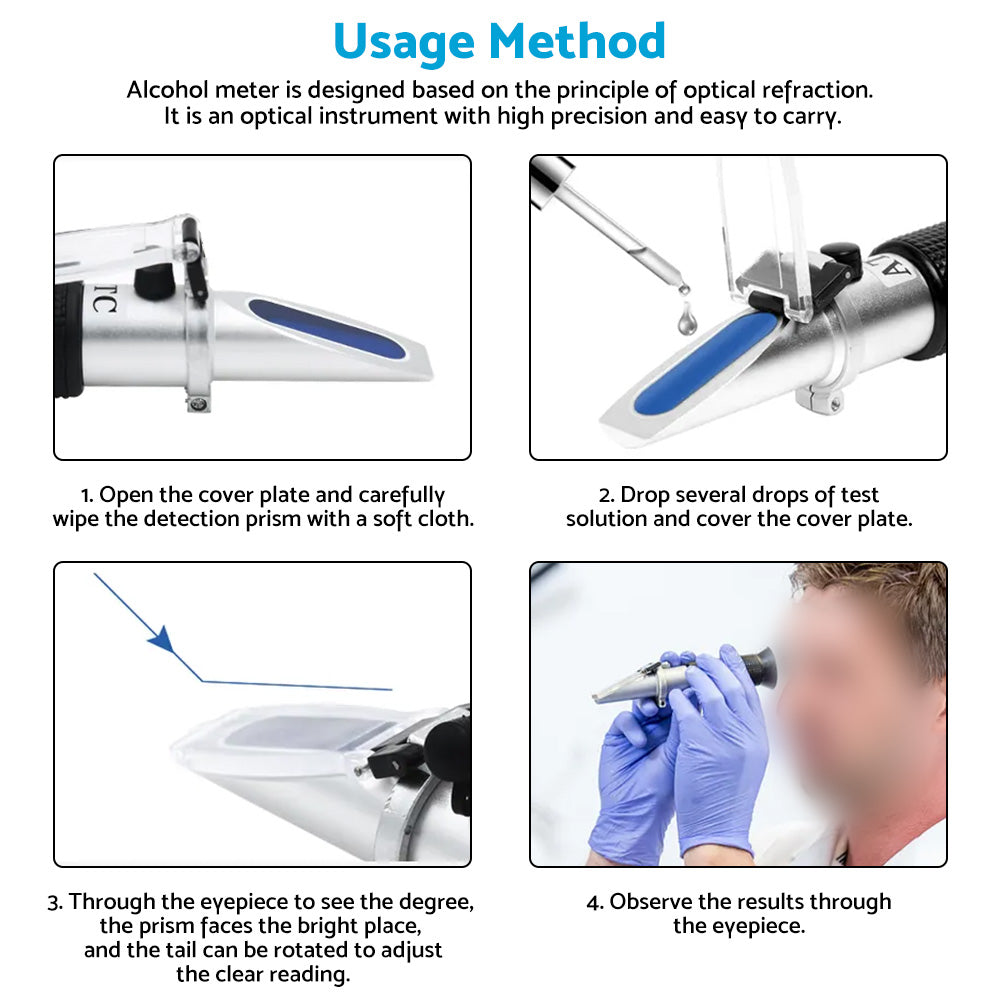 ATC Alcohol Refractometer Liquor Volume Percent Tester 0-80percent Measuring Range-4