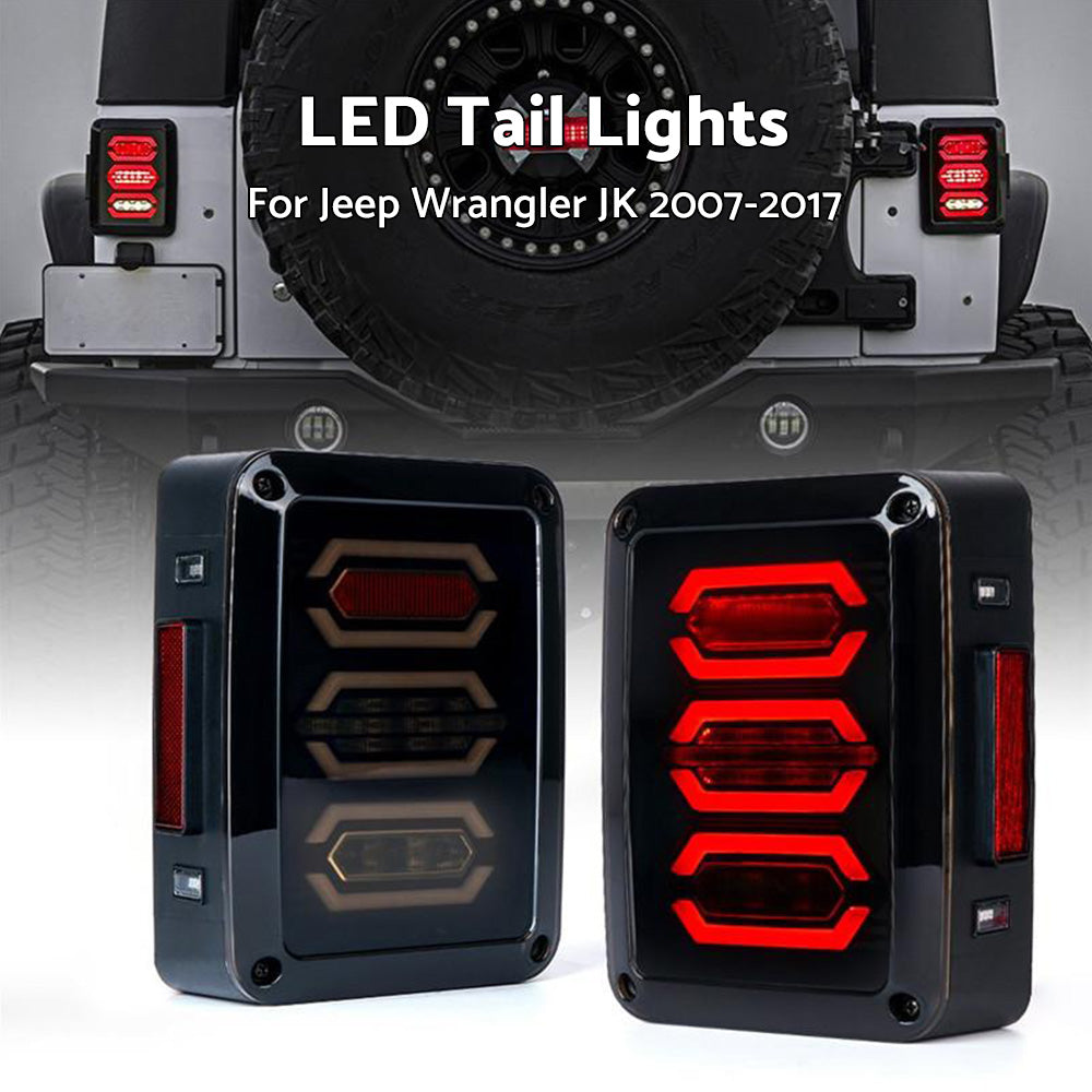 Smoked LED Tail Lights Rear Lamp Suitable For Jeep Wrangler JK 2007-2017-4