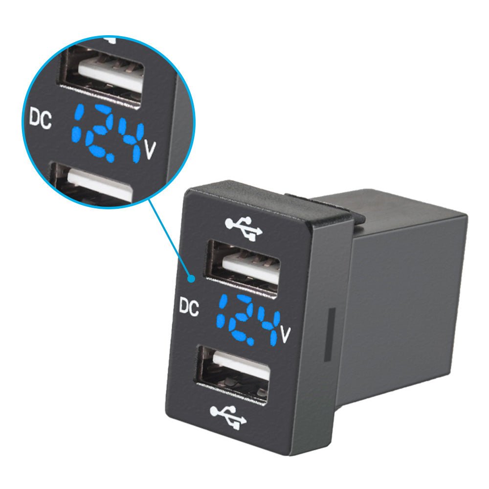 Dual USB Charger + Volt Meter Suitable For Toyota Hilux Prado Blue LED 12V 4.2A - Frazy's Auto Parts