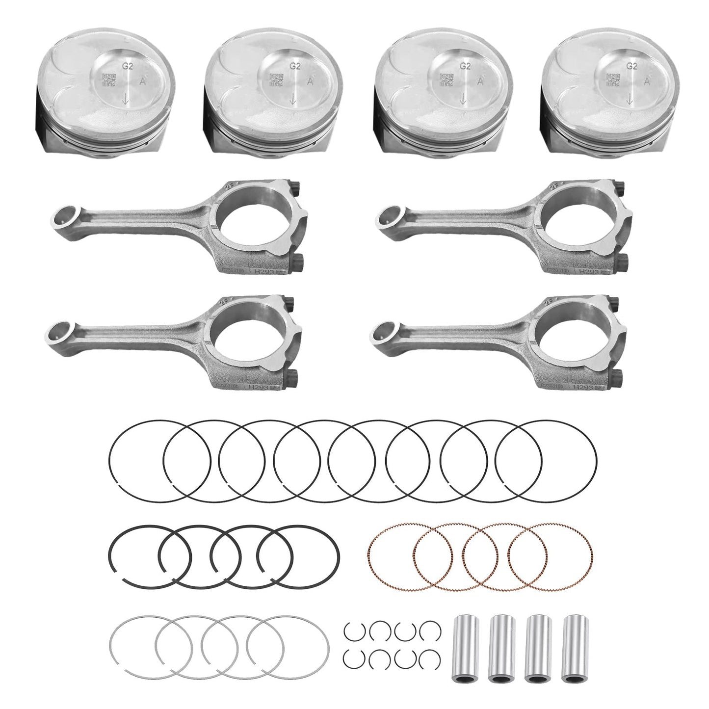 4x Piston & Rings With Connecting Rod Kit Suitable For Kia Soul / Forte / Koup 2.0L 2014-2018-1
