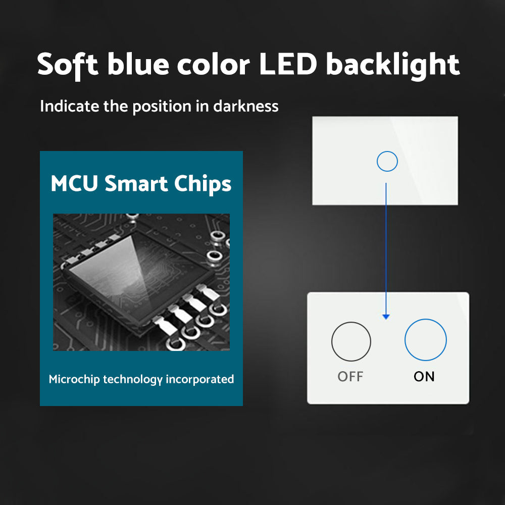 1Piece 1/2/3 Gang Touch Wall Light Switch LED 1 Way Touch Glass Switch-3