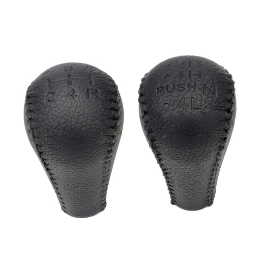 Leather Transfer Case & Gear Shift Knobs 2x Black Suitable For Nissan Patrol GQ / GU-0