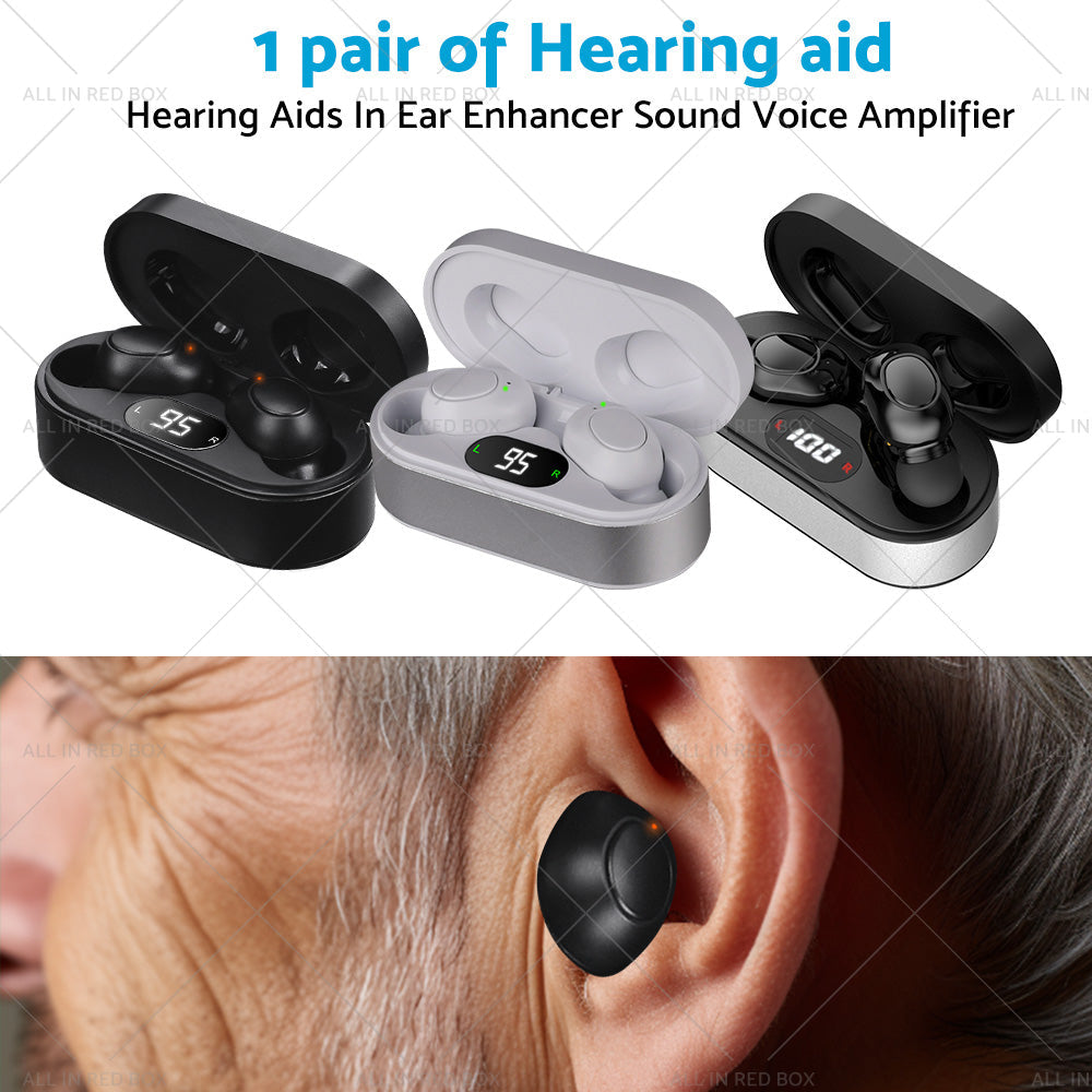1 pair of digital rechargeable hearing aids, voice amplifier – Silver + Black, in-ear sound amplifiers-2
