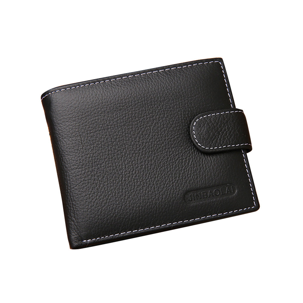 Men's Bi-Fold Wallet Black Top Layer Cowhide Leather With Card Slots & Coin Pocket-0