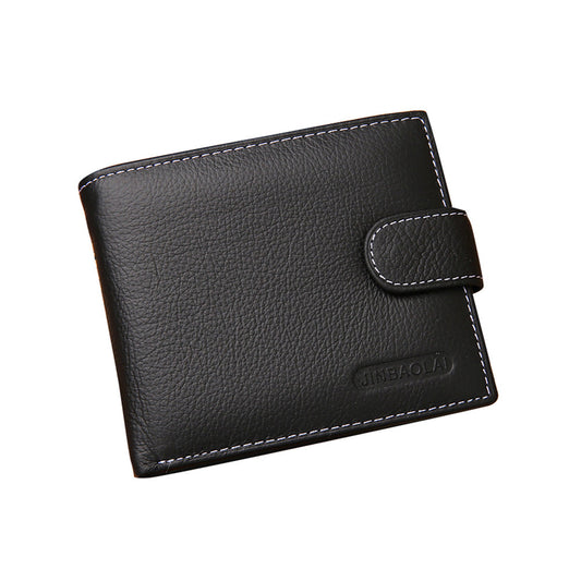 Men's Bi-Fold Wallet Black Top Layer Cowhide Leather With Card Slots & Coin Pocket-0