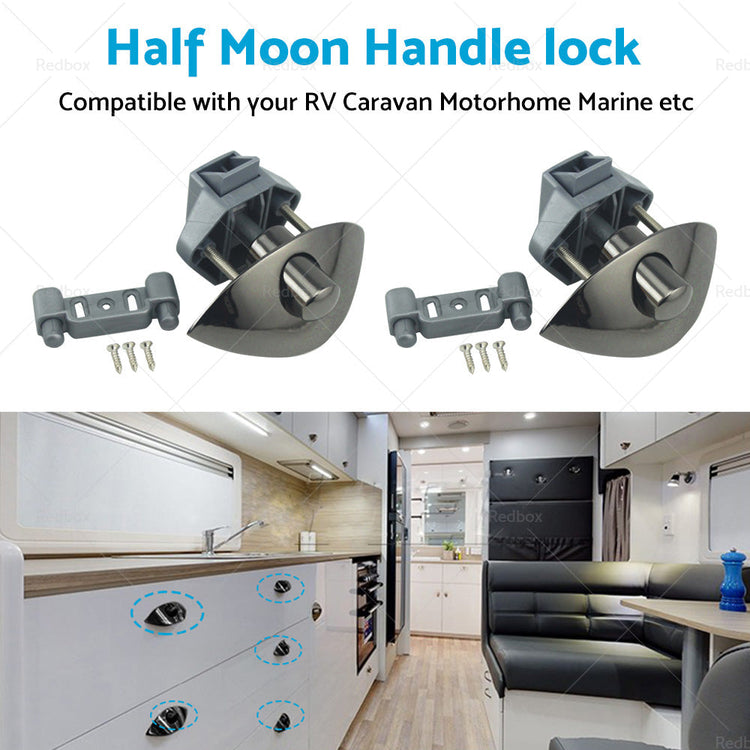 2x Zinc Alloy Half Moon Handle Push Lock Knob For Camper RV Kitchen Cabin Black-4
