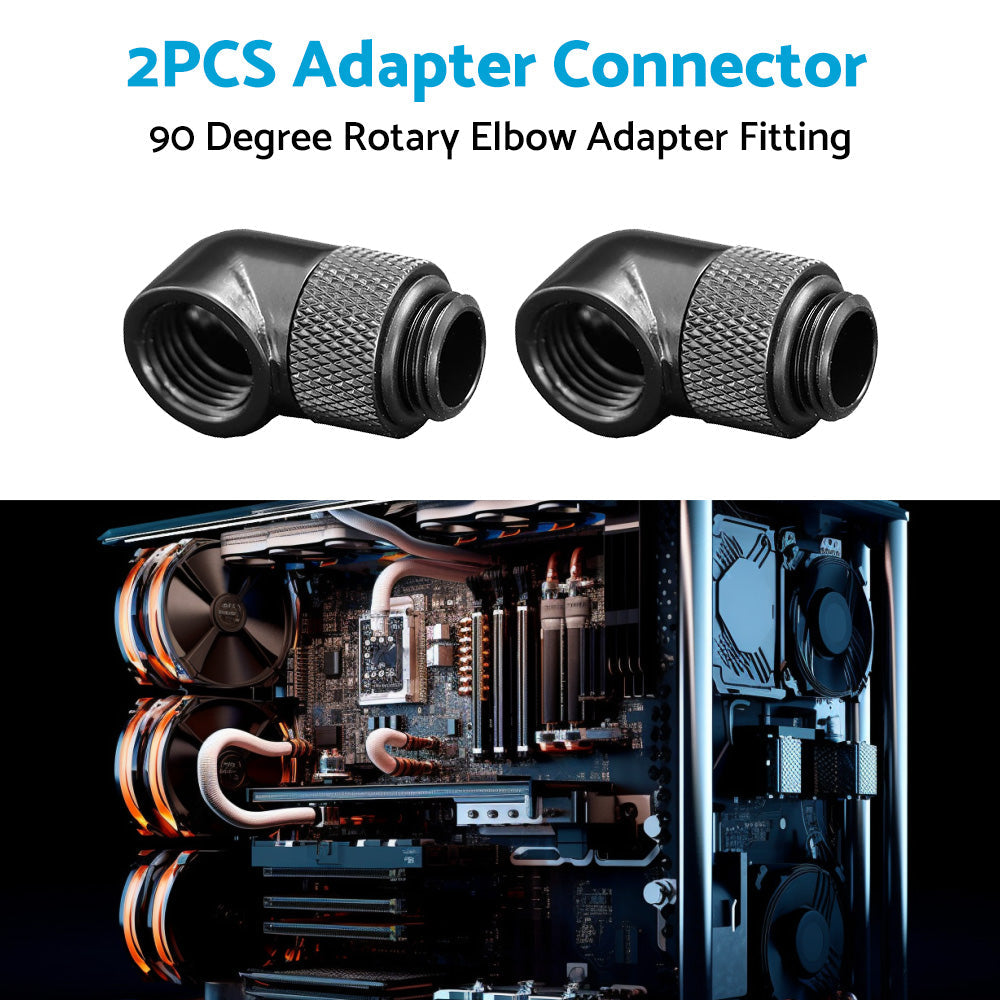2PCS Black Green Water Cooling G1 4 Thread 90 Angle Rotary Elbow Adapter Fitting-1