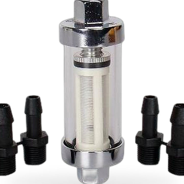 1xChrome Glass Inline Fuel Filter Reusable Washable 1/4" 5/16" 3/8" Universal-3
