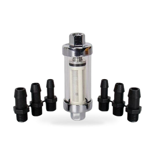 1xChrome Glass Inline Fuel Filter Reusable Washable 1/4" 5/16" 3/8" Universal-0