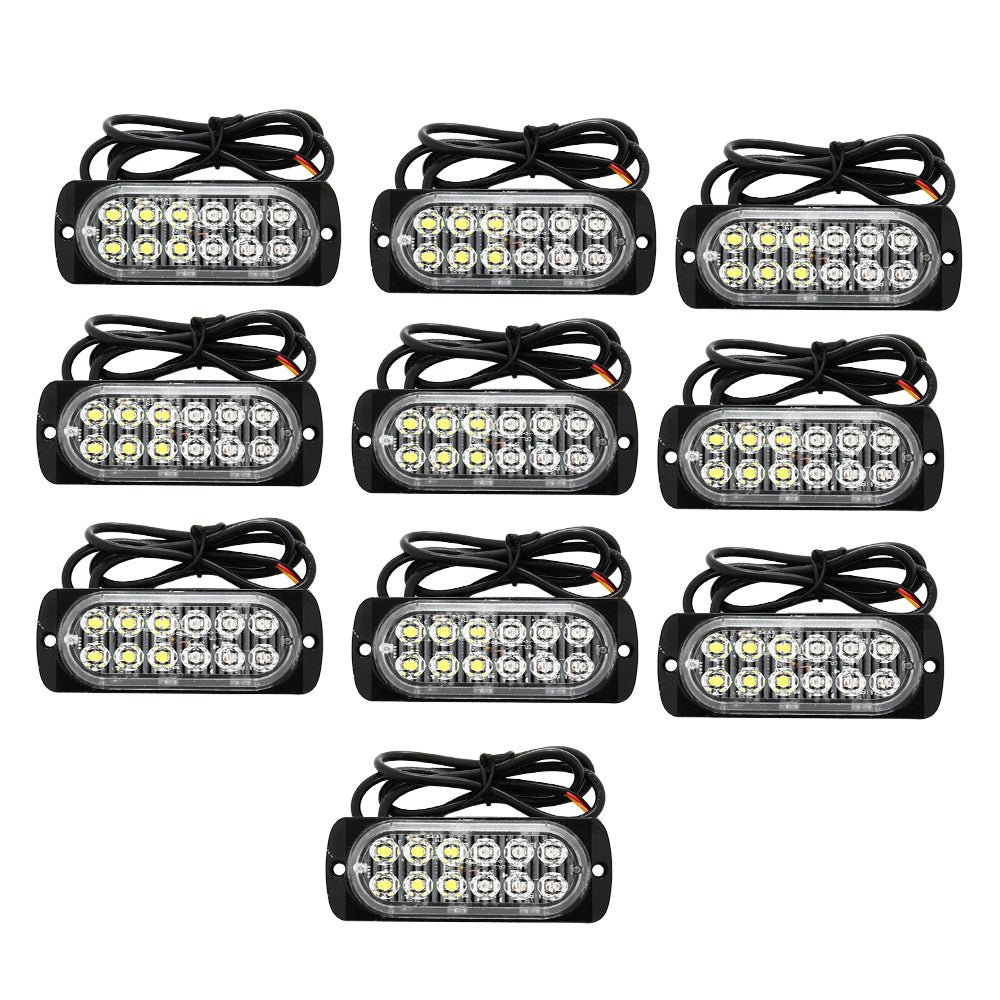 10x Amber & White LED Car Emergency Beacon Warning Strobe Lights Flashing Hazard - Frazy's Auto Parts
