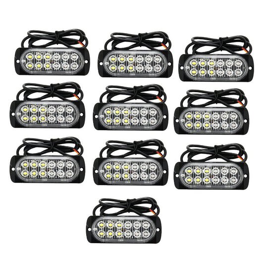 10x Amber & White LED Car Emergency Beacon Warning Strobe Lights Flashing Hazard - Frazy's Auto Parts