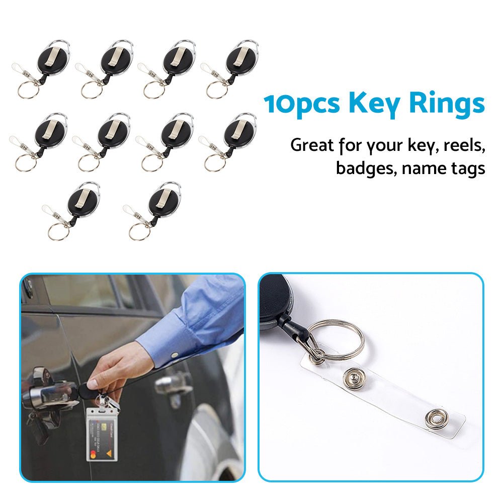 10X Key Rings Retractable Chain ID Pull Holder Reel Belt Clip Extend Recoil Oval - Frazy's Auto Parts