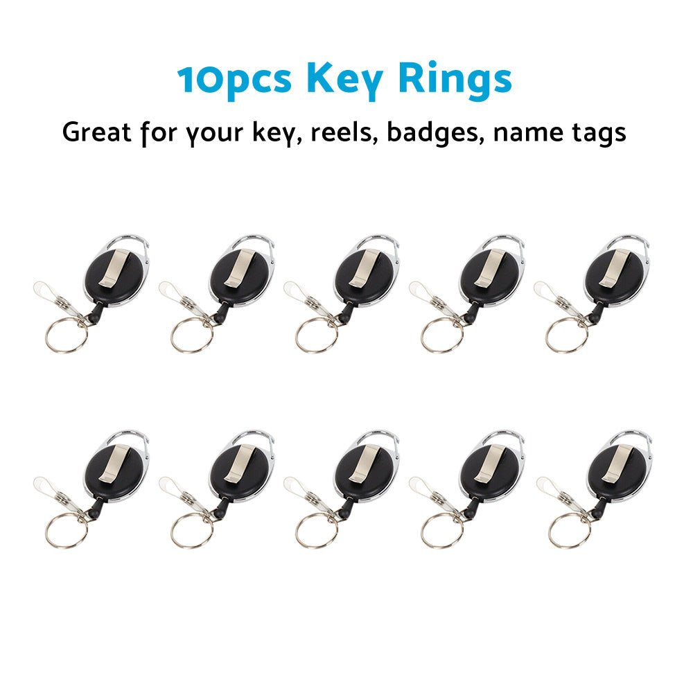 10X Key Rings Retractable Chain ID Pull Holder Reel Belt Clip Extend Recoil Oval - Frazy's Auto Parts