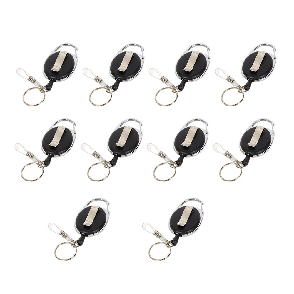 10X Key Rings Retractable Chain ID Pull Holder Reel Belt Clip Extend Recoil Oval - Frazy's Auto Parts