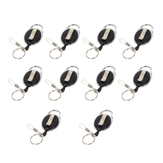 10X Key Rings Retractable Chain ID Pull Holder Reel Belt Clip Extend Recoil Oval - Frazy's Auto Parts