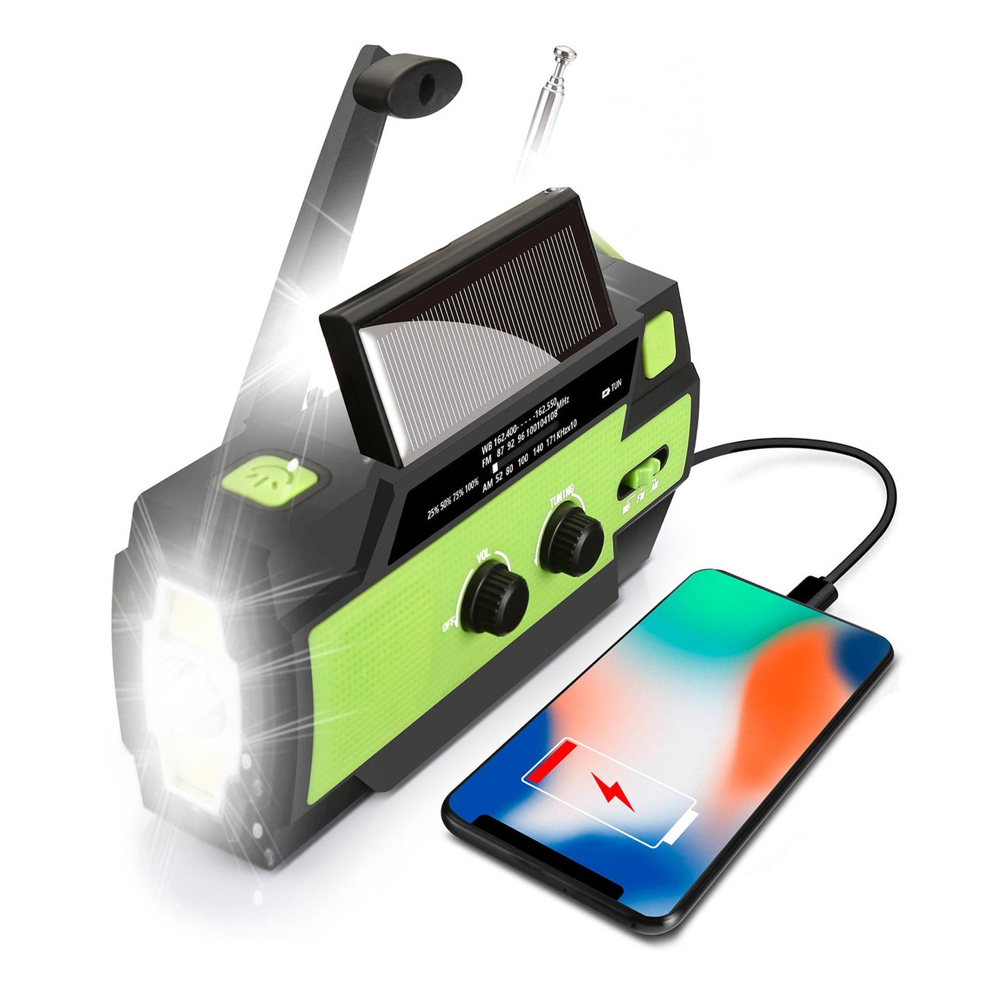 4000mAh Emergency Solar Hand Crank Weather Radio Power Bank Charger Flashlight-2