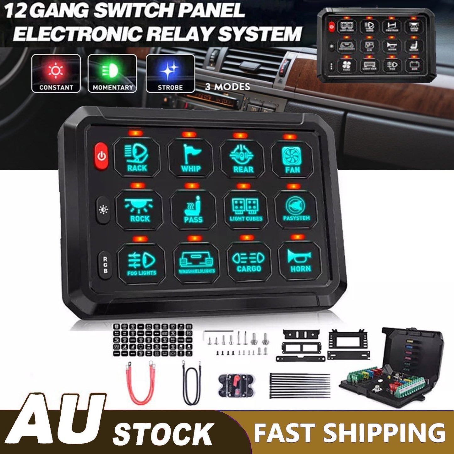 12 Gang RGB Switch Panel Kit With Labels Suitable For Universal Offroad Vehicles - Frazy's Auto Parts