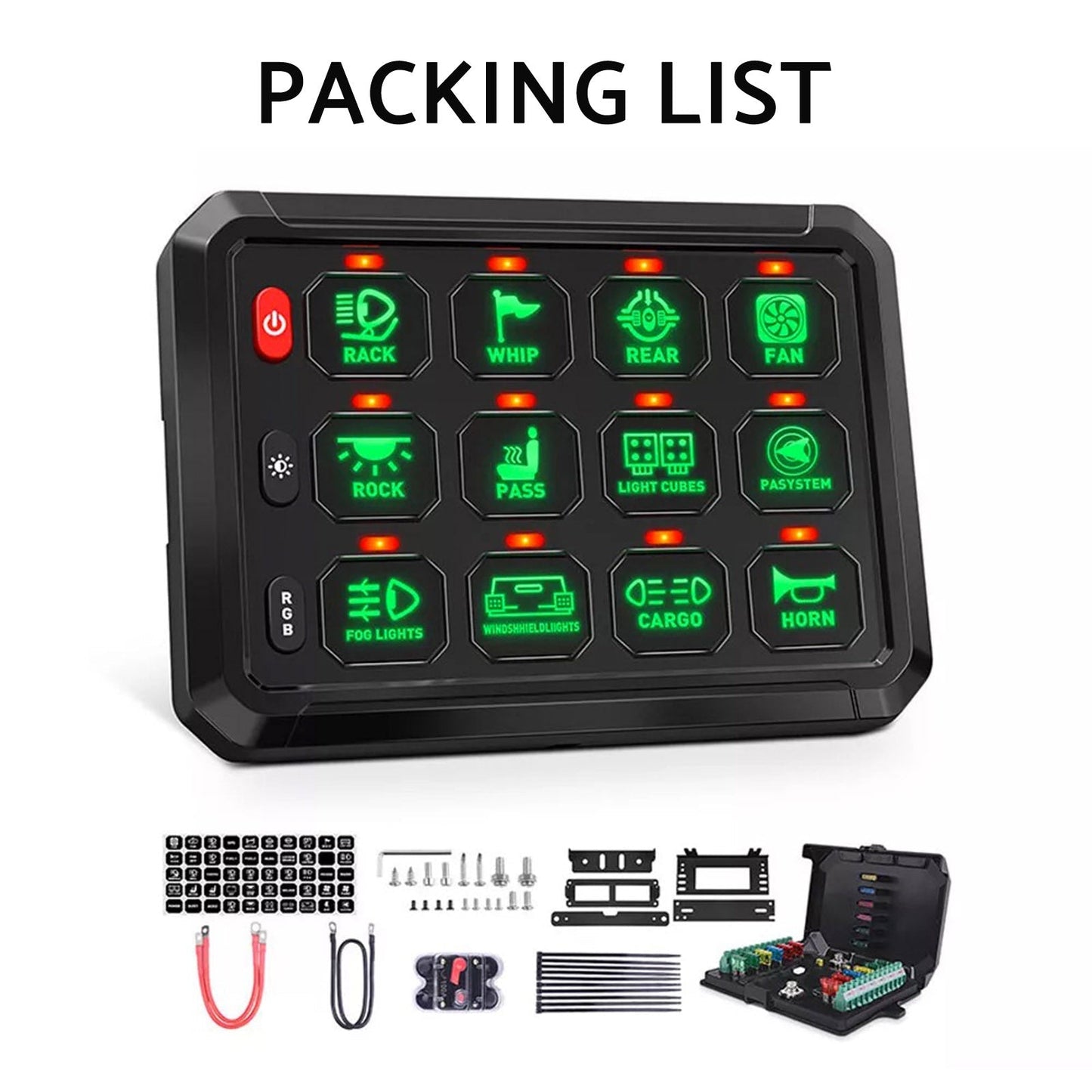 12 Gang RGB Switch Panel Kit With Labels Suitable For Universal Offroad Vehicles - Frazy's Auto Parts
