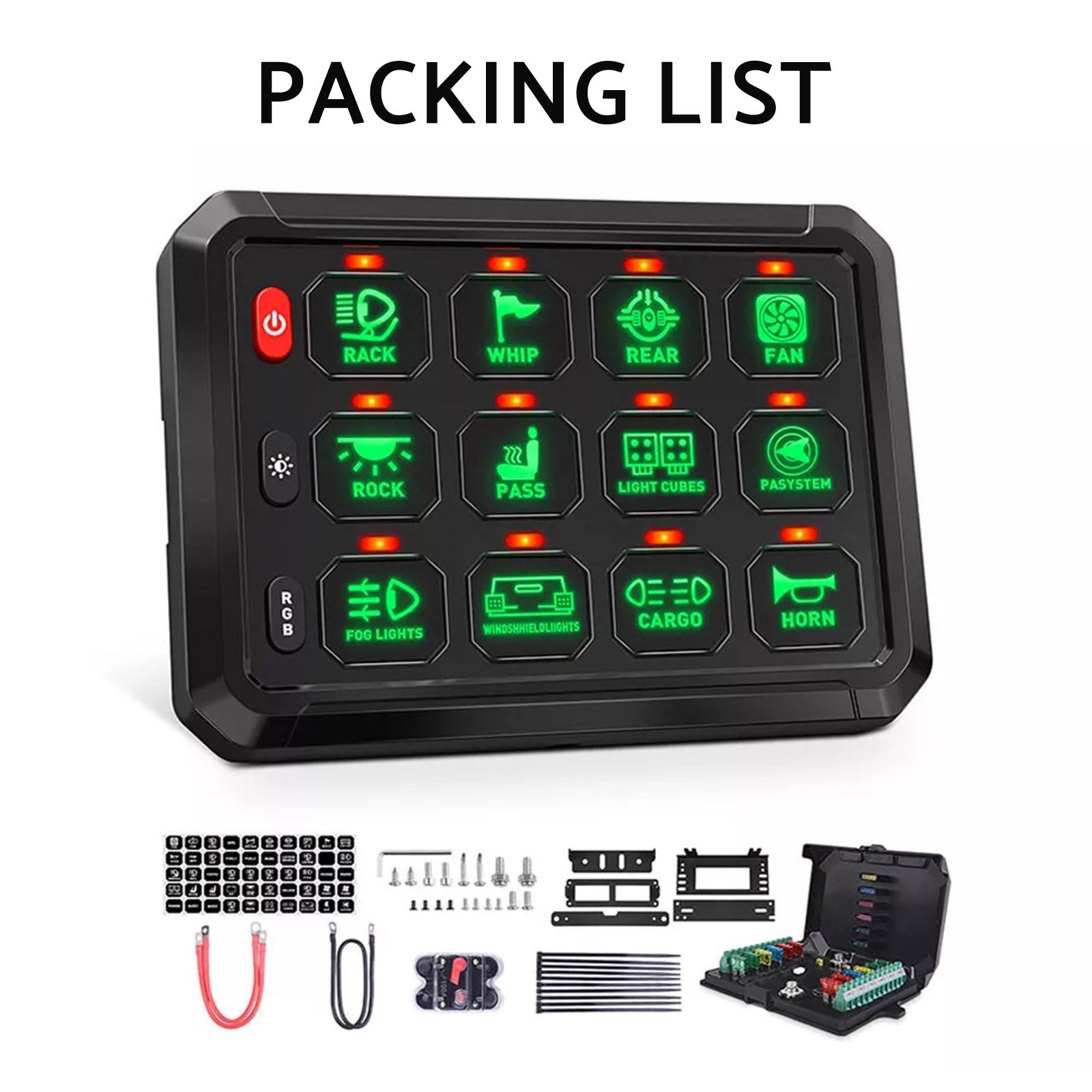 12 Gang RGB Switch Panel Kit With Labels Suitable For Universal Offroad Vehicles - Frazy's Auto Parts