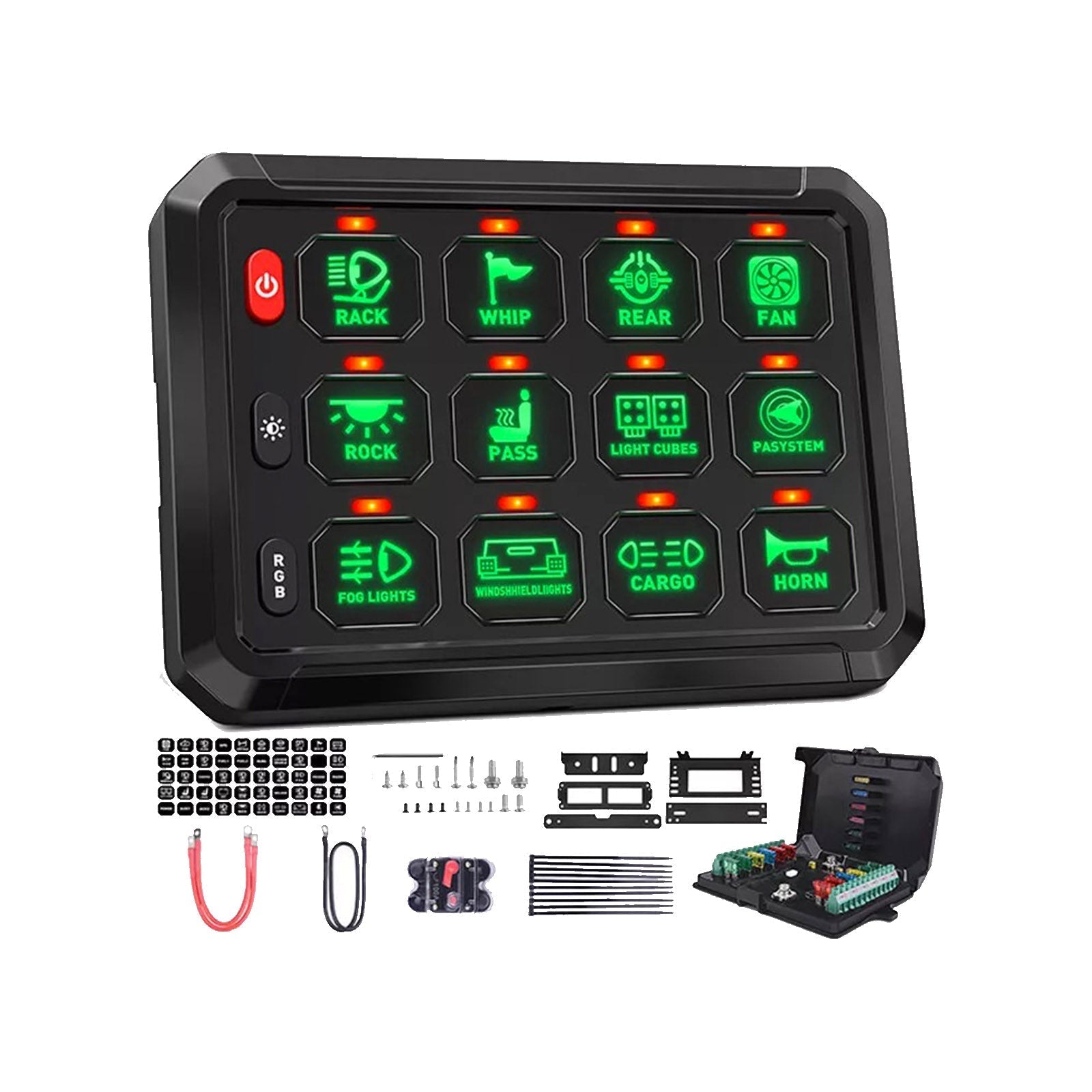 12 Gang RGB Switch Panel Kit With Labels Suitable For Universal Offroad Vehicles - Frazy's Auto Parts