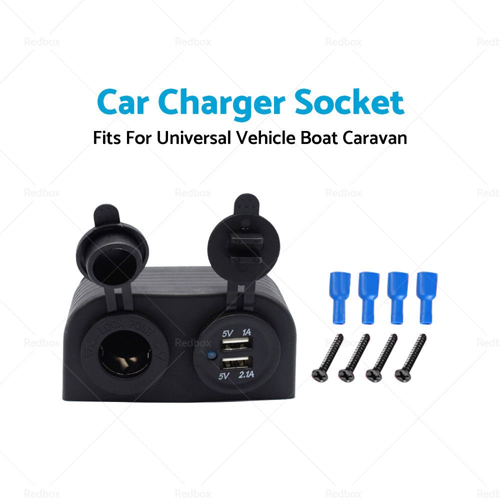 12V Dual USB Port Charger Socket Mount Panel Adapter Fits For Car Boat Caravan - Frazy's Auto Parts