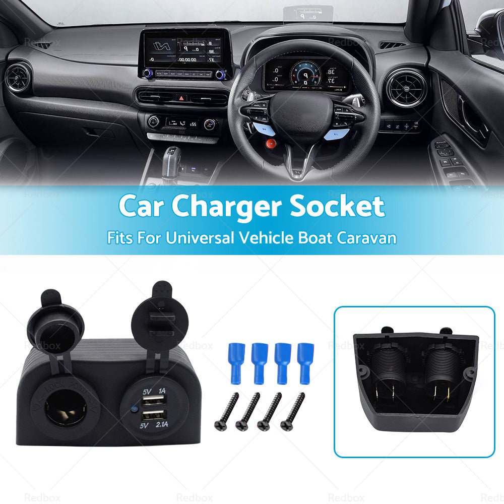12V Dual USB Port Charger Socket Mount Panel Adapter Fits For Car Boat Caravan - Frazy's Auto Parts