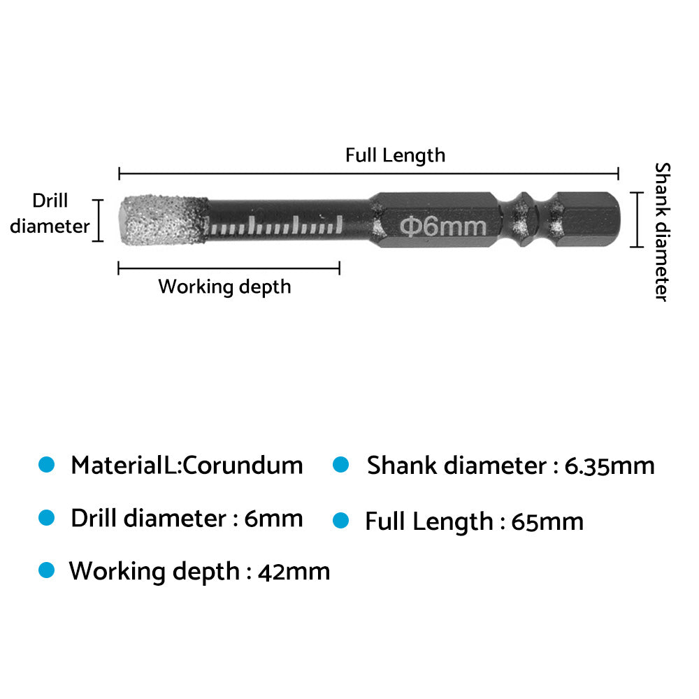 5x Dry Diamond Drill Bit 6mm For Porcelain Granite Tile Glass Ceramics Marble-1