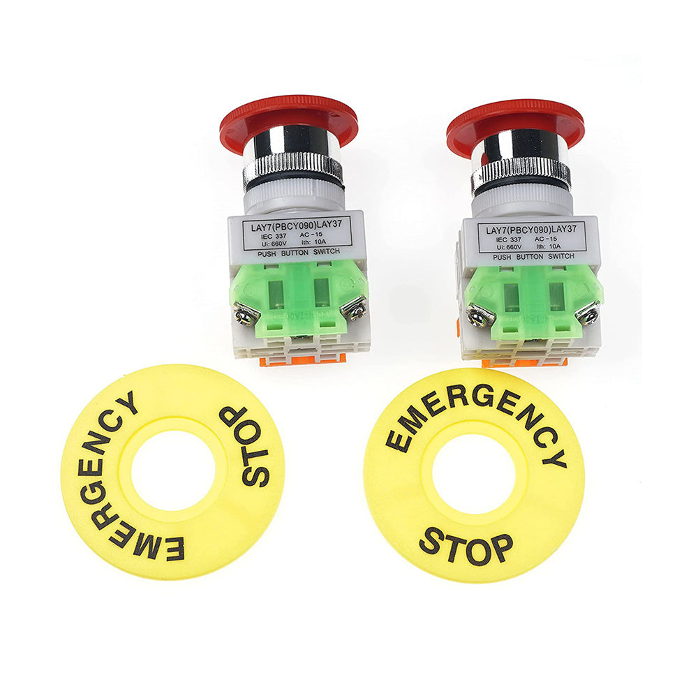 Emergency Stop Push Button Switch 2x Red Mushroom Suitable For Industrial or Automotive Use-1