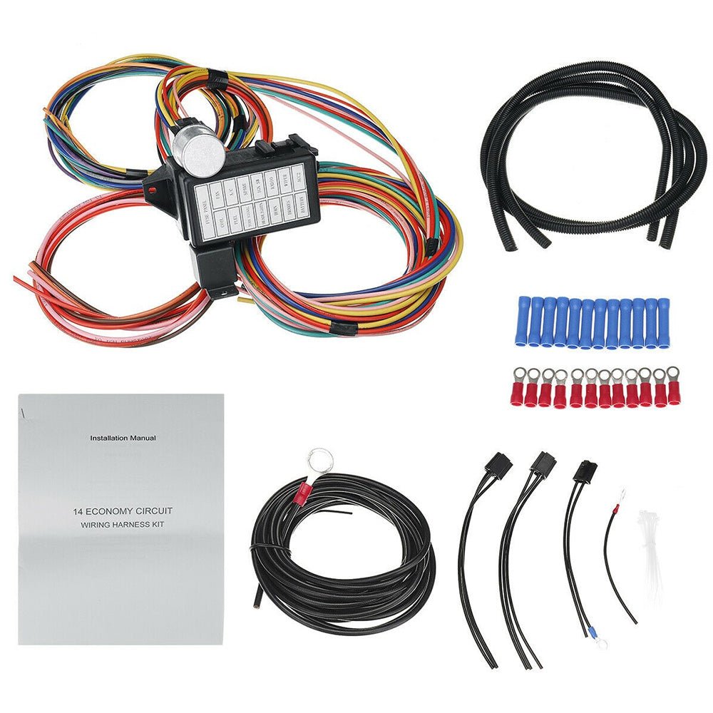 14 Circuit Wiring Harness Street Hot Rat Rod Custom Universal Wire Kit - Frazy's Auto Parts