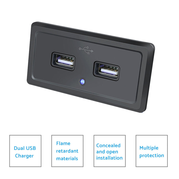 Dual USB Port Fast Charger Socket Power Outlet Panel 3.1A Suitable For Motorcycle Car RV-3