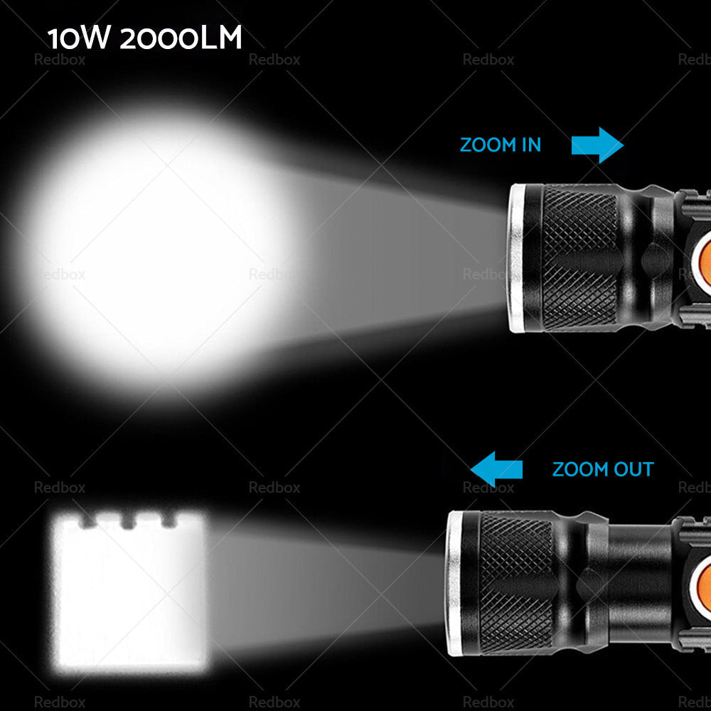 1pcs Black USB Rechargeable LED Flashlight Waterproof Torch Outdoor - Frazy's Auto Parts
