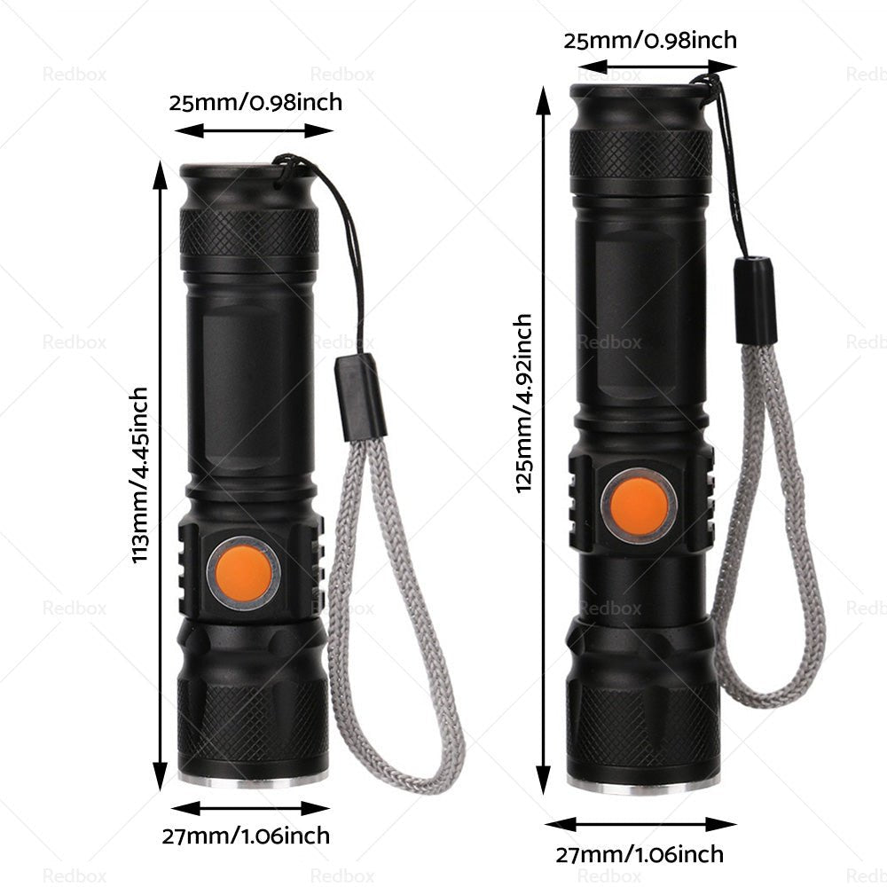 1pcs Black USB Rechargeable LED Flashlight Waterproof Torch Outdoor - Frazy's Auto Parts