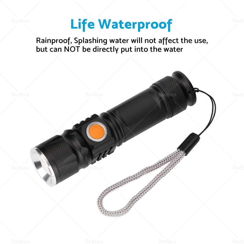 1pcs Black USB Rechargeable LED Flashlight Waterproof Torch Outdoor - Frazy's Auto Parts