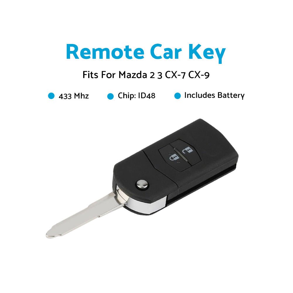 2 Button Remote Car Key 4D63 Chip 433MHz Suitable For Mazda 2 3 CX - 7 CX - 9 SKE126 - 01 - Frazy's Auto Parts