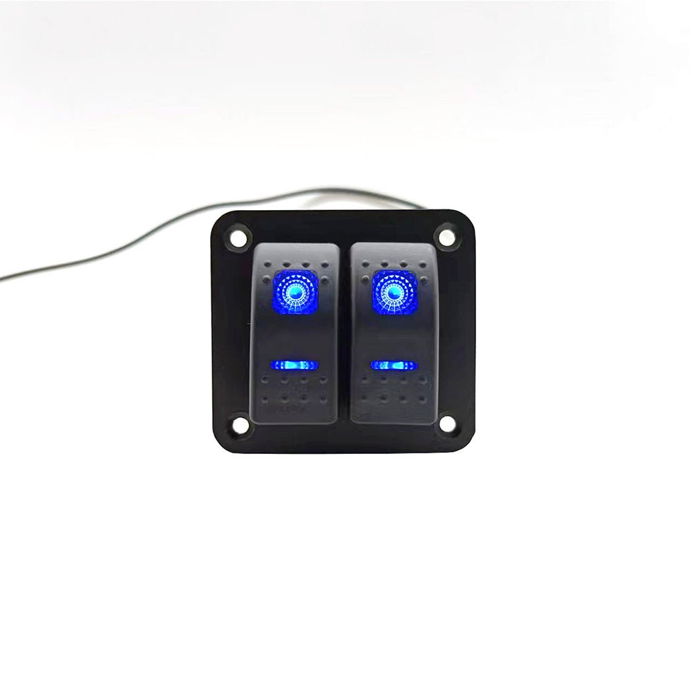 2 Gang Blue LED Light Rocker Switch Panel Dual LED Boat Car Waterproof - Frazy's Auto Parts