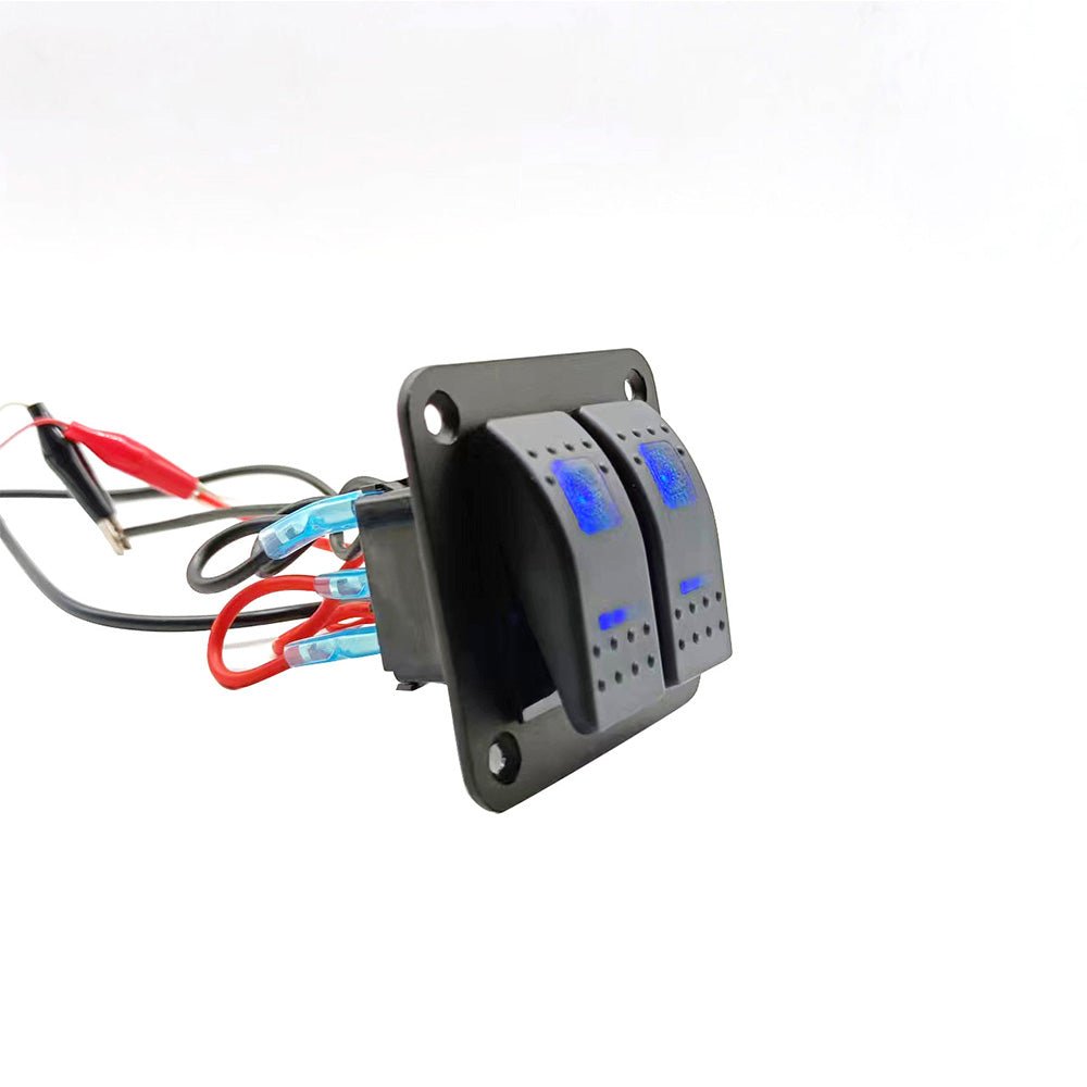 2 Gang Blue LED Light Rocker Switch Panel Dual LED Boat Car Waterproof - Frazy's Auto Parts