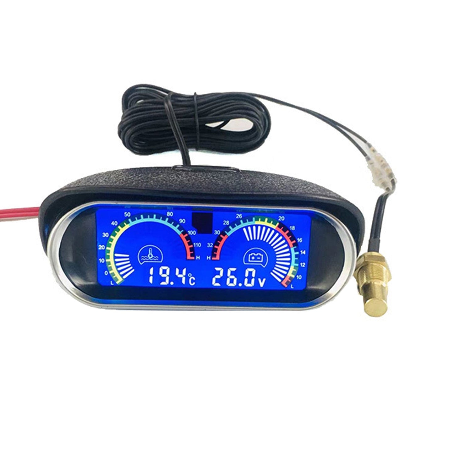 2 - in - 1 Car LCD Digital Display Gauge Suitable For Water Temperature & Voltage Measurement Horizontal - Frazy's Auto Parts