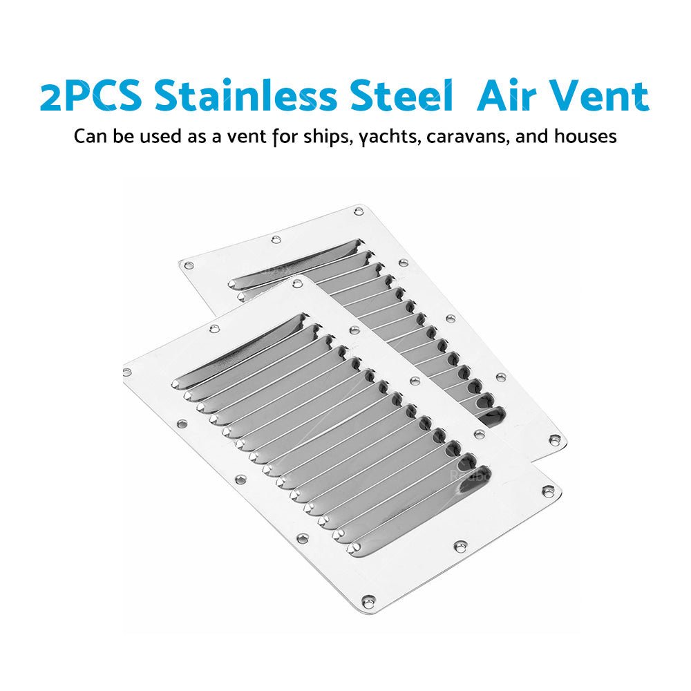 2 x Stainless Steel Rectangular 14 Louvre Air Vent, Caravan, Boat, Wall Eave - Frazy's Auto Parts