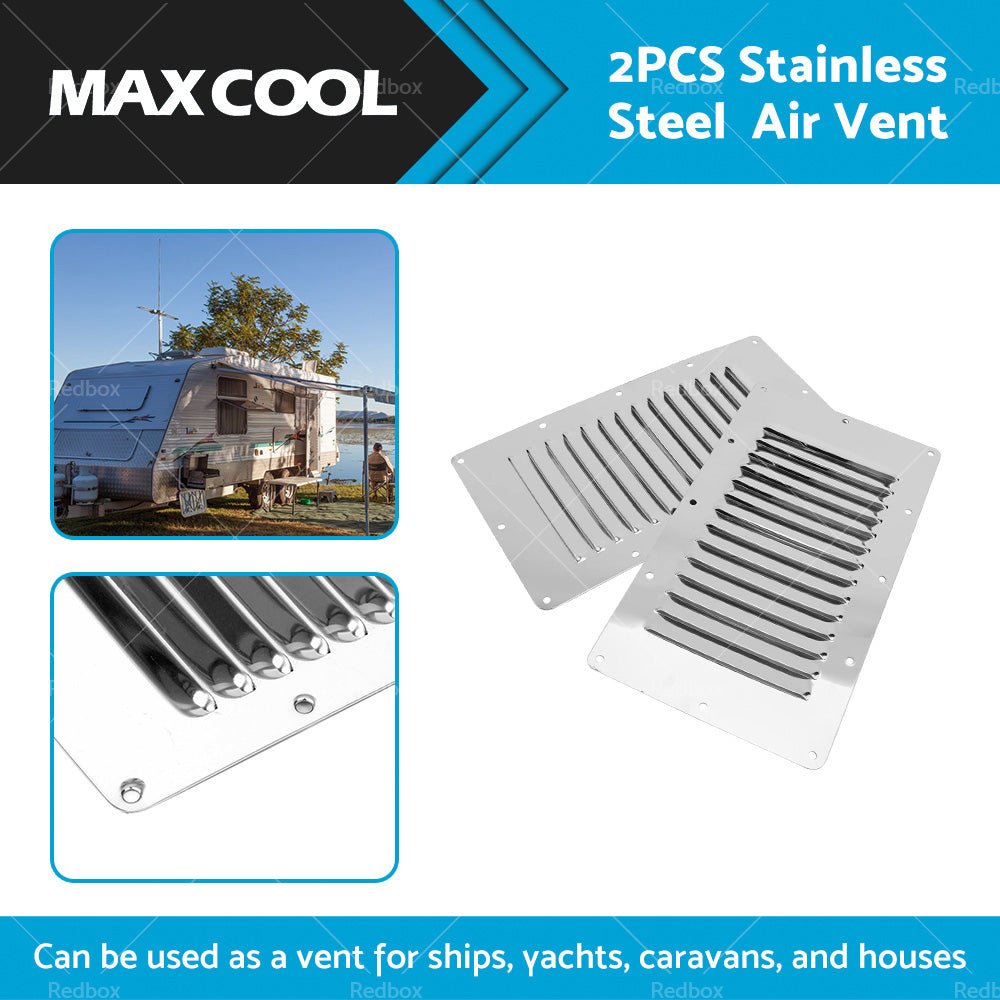 2 x Stainless Steel Rectangular 14 Louvre Air Vent, Caravan, Boat, Wall Eave - Frazy's Auto Parts