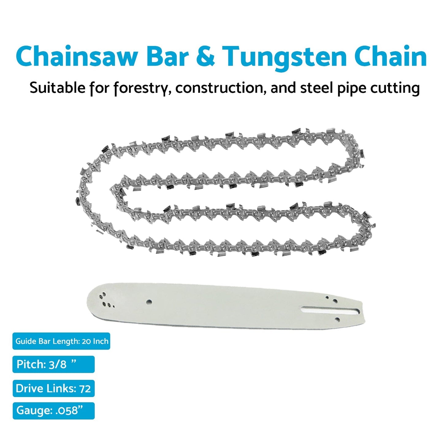 20'' 3/8 .058 72DL Chainsaw Bar & Tungsten Chain Suitable For Poulan/Poulan Pro - Frazy's Auto Parts