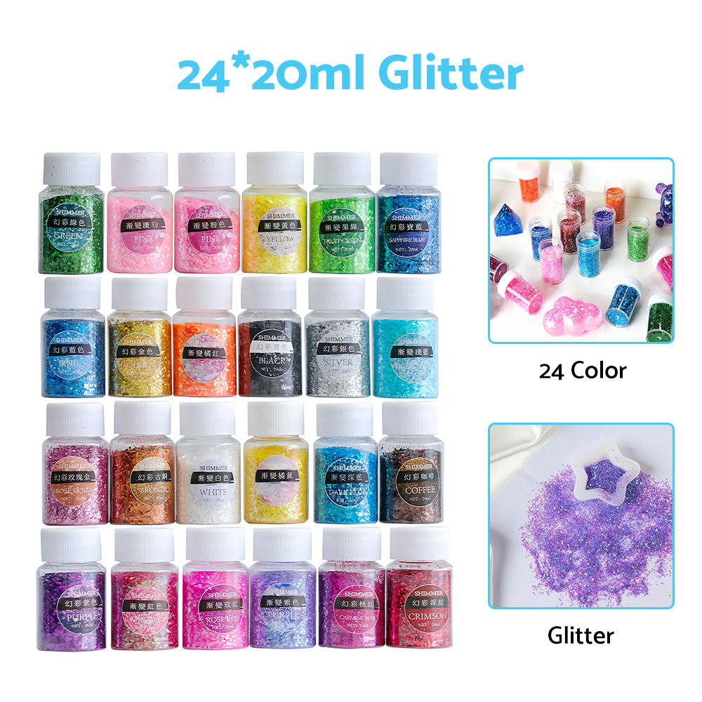 24 * 20ml Colors Glitter Pigment Debris Resin Epoxy Dream Flash Powder Crafts-1