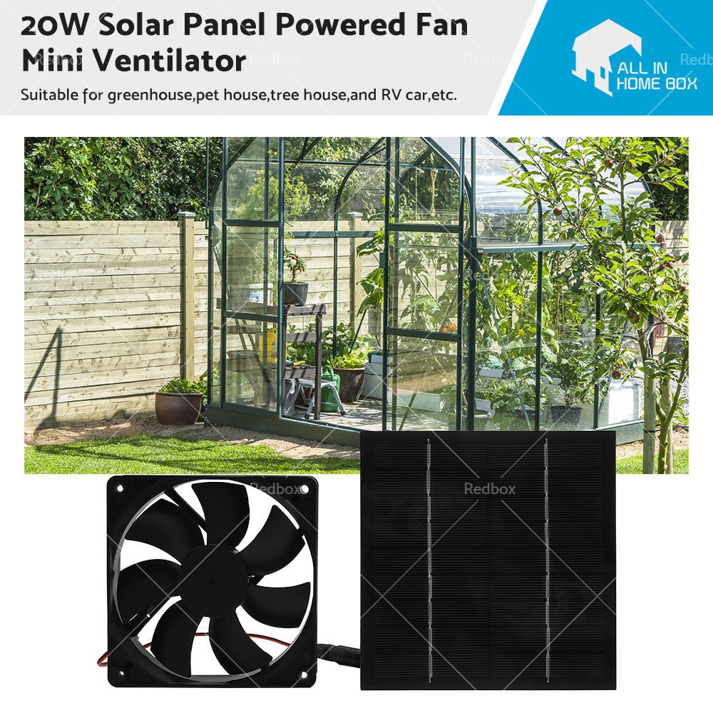 20W Solar Panel Powered Fan Mini Ventilator For Greenhouse Pet or Dog Chicken House - Frazy's Auto Parts