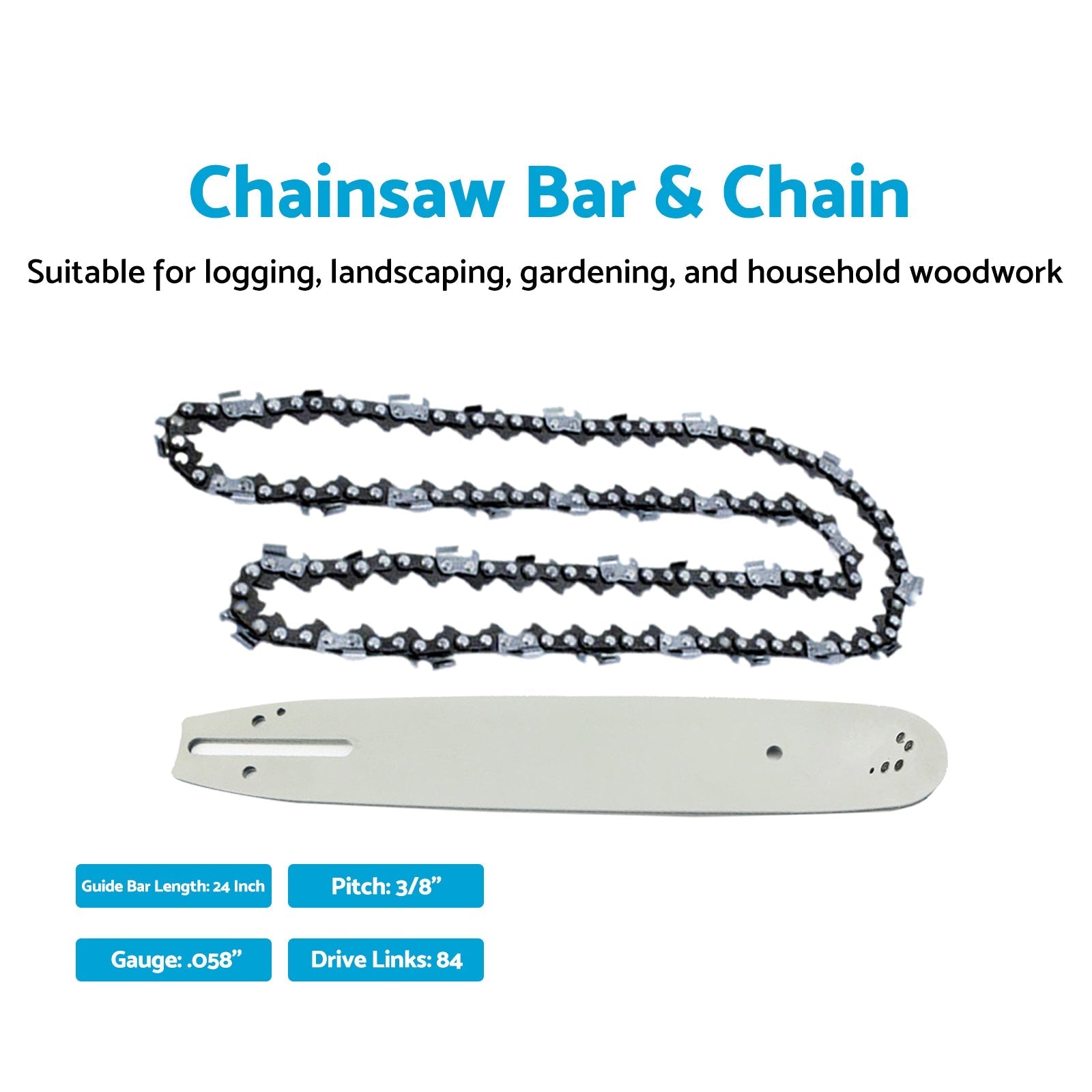 24'' Chainsaw Bar Chain Kit 3/8 .058 84DL Suitable For Husqvarna 61 160 162 180 - Frazy's Auto Parts