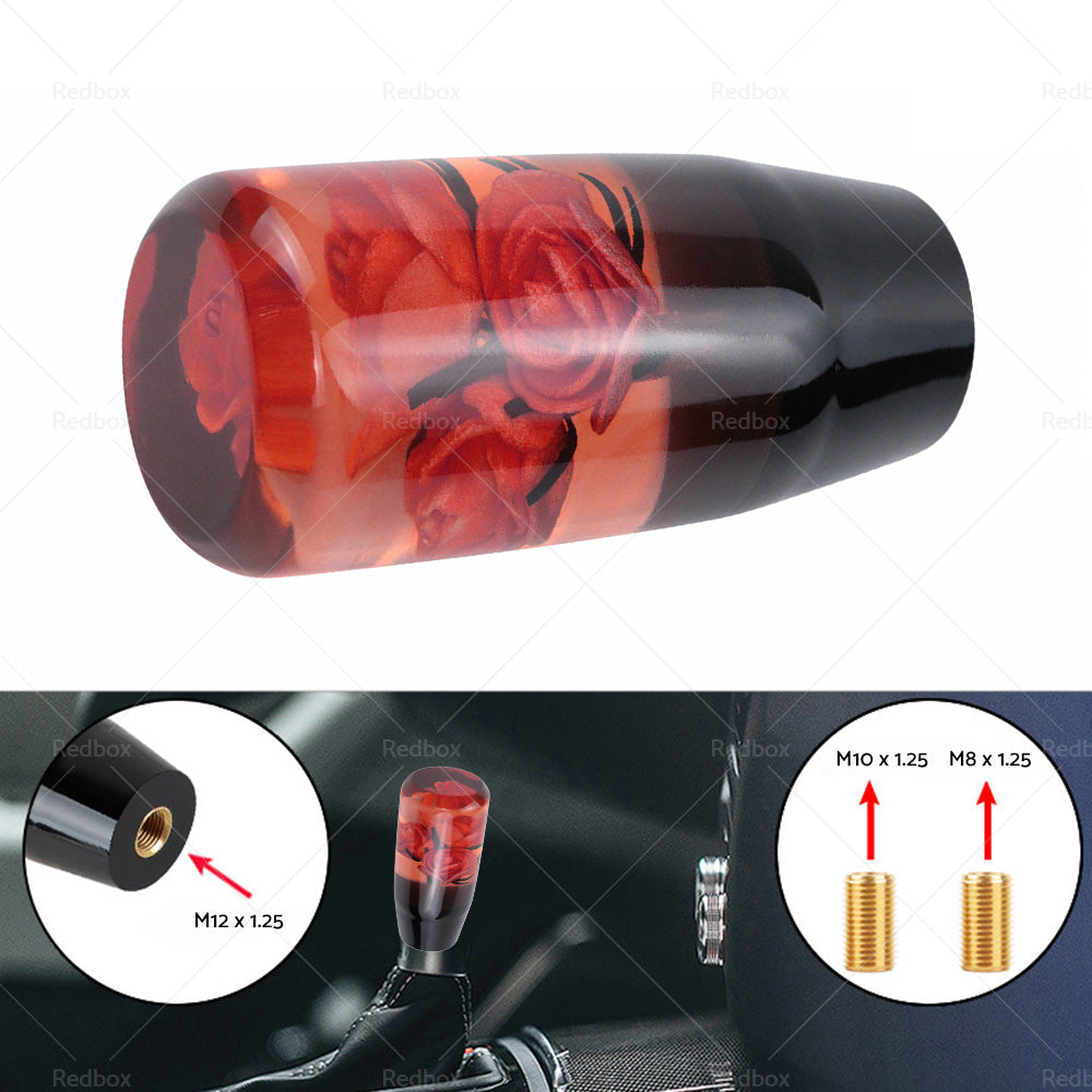 10CM Clear Red Real Flowers Manual Gear Stick Shift Knob Lever Shifter-1