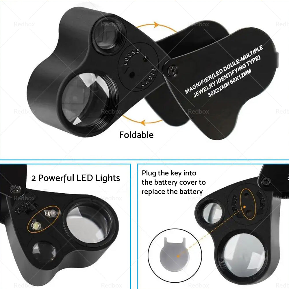 60x30mm Pocket Jeweller’s Eye Loupe Magnifier With LED Light Suitable For Jewelry-0